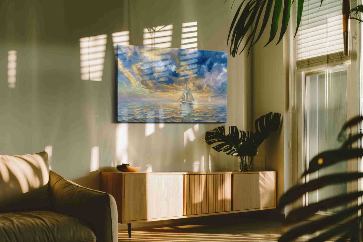 Celestial Calm Under Sail sailing canvas print, on wall, lifestyle preview
