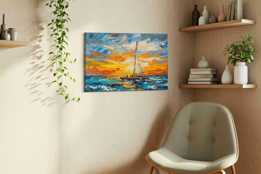 Saffron Horizon Voyage - Nautical Wall Art, Sailing Canvas Print, Maritime Decor