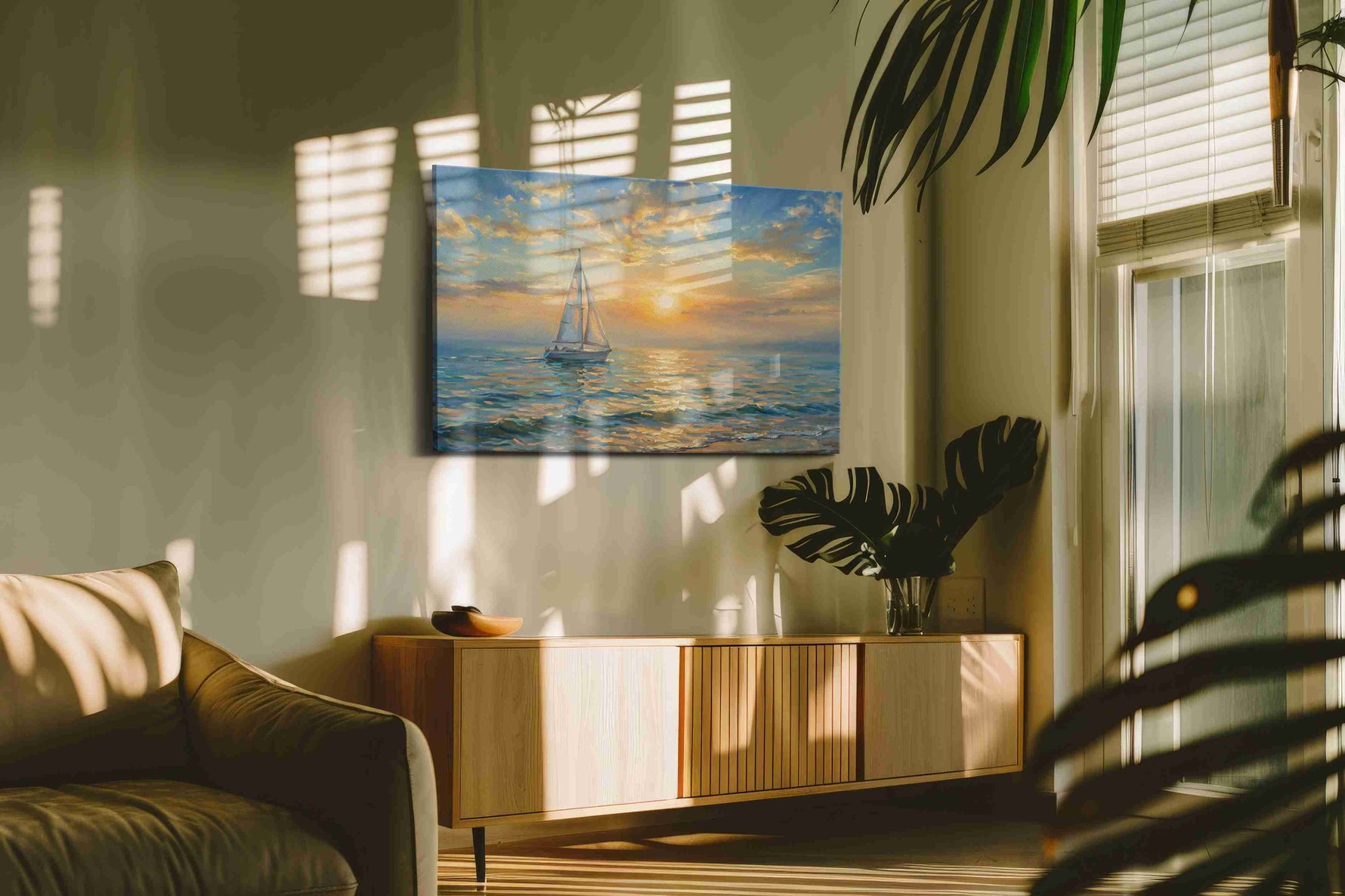 Solstice Sail Reverie sailing canvas print in a contemporary interior mockup