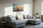 Solstice Sail at Dusk sailing canvas print, displayed in a living room