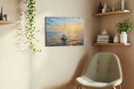Solstice Sail at Dusk sailing canvas print styled in a living room
