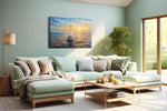 Solstice Sail at Dusk sailing canvas print, hanging on wall