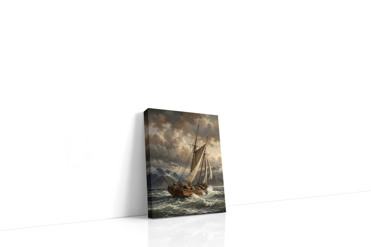 Tempest Over the Fjord sailing canvas print, gallery-wrapped, ready to hang