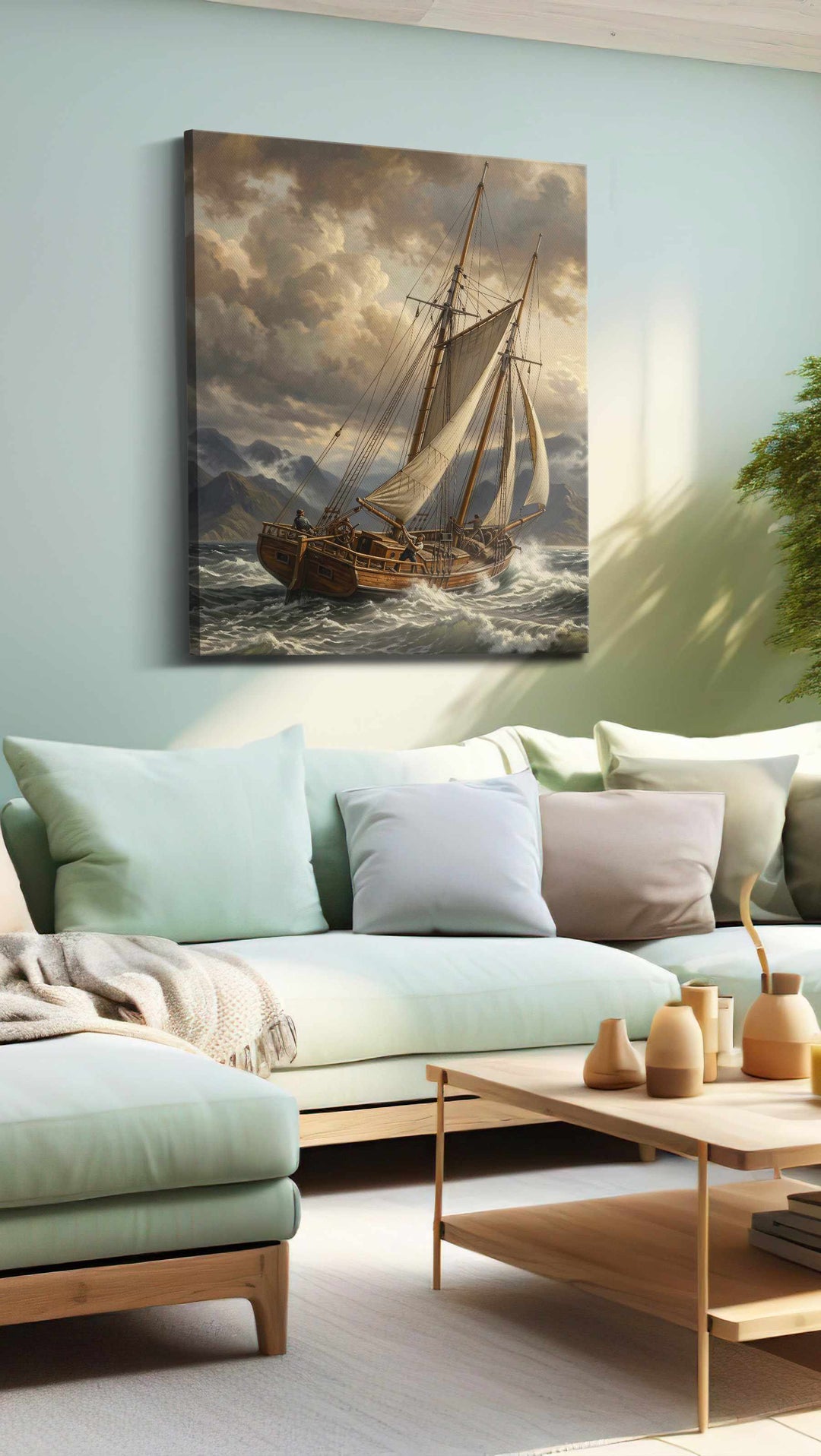 Tempest Over the Fjord - Nautical Wall Art, Sailing Canvas Print, Maritime Decor