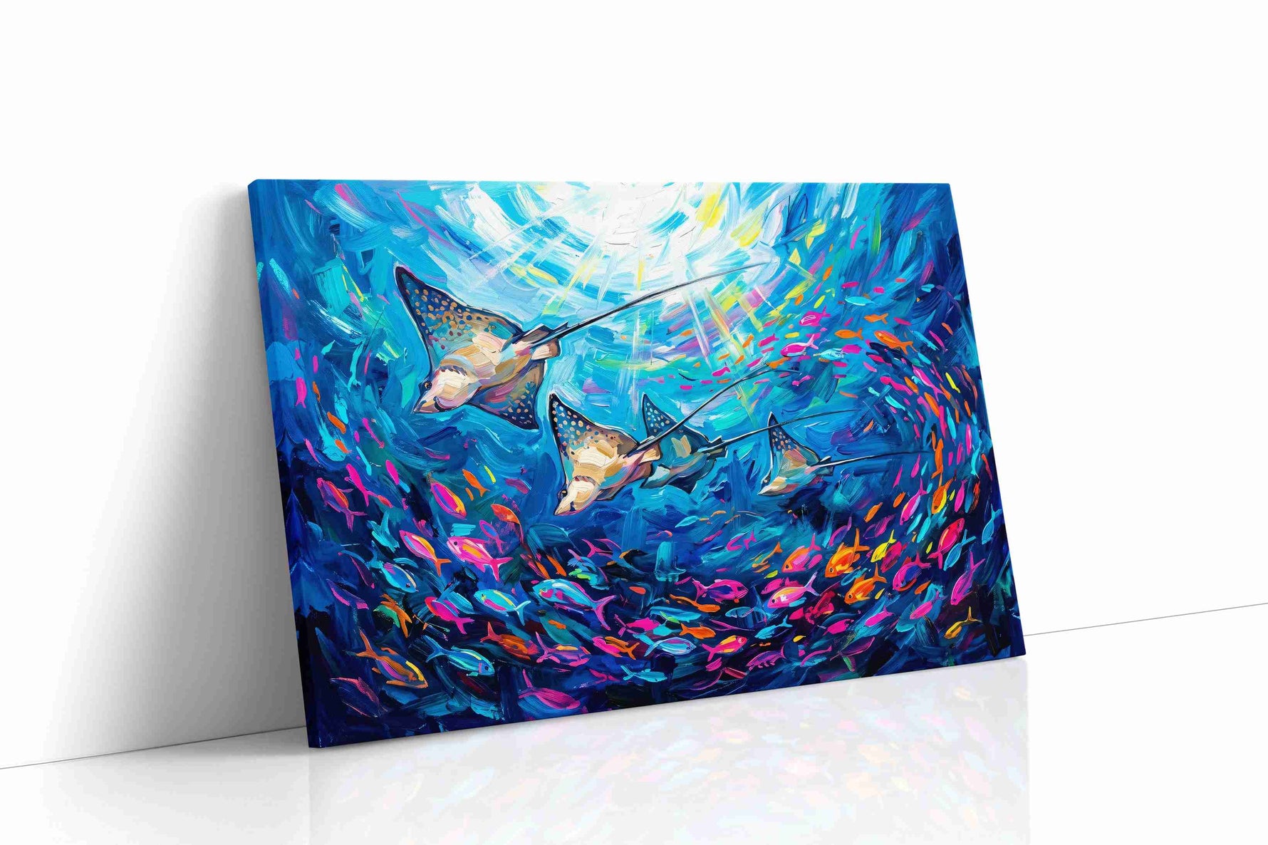 Neon Ray Reverie sealife canvas print, gallery-wrapped, ready to hang