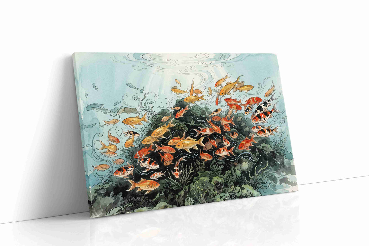 Sunlit Koi Reverie sealife canvas print, gallery-wrapped, ready to hang