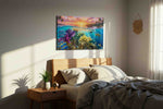 Sunlit Reef Reverie sealife canvas print, displayed in a bedroom