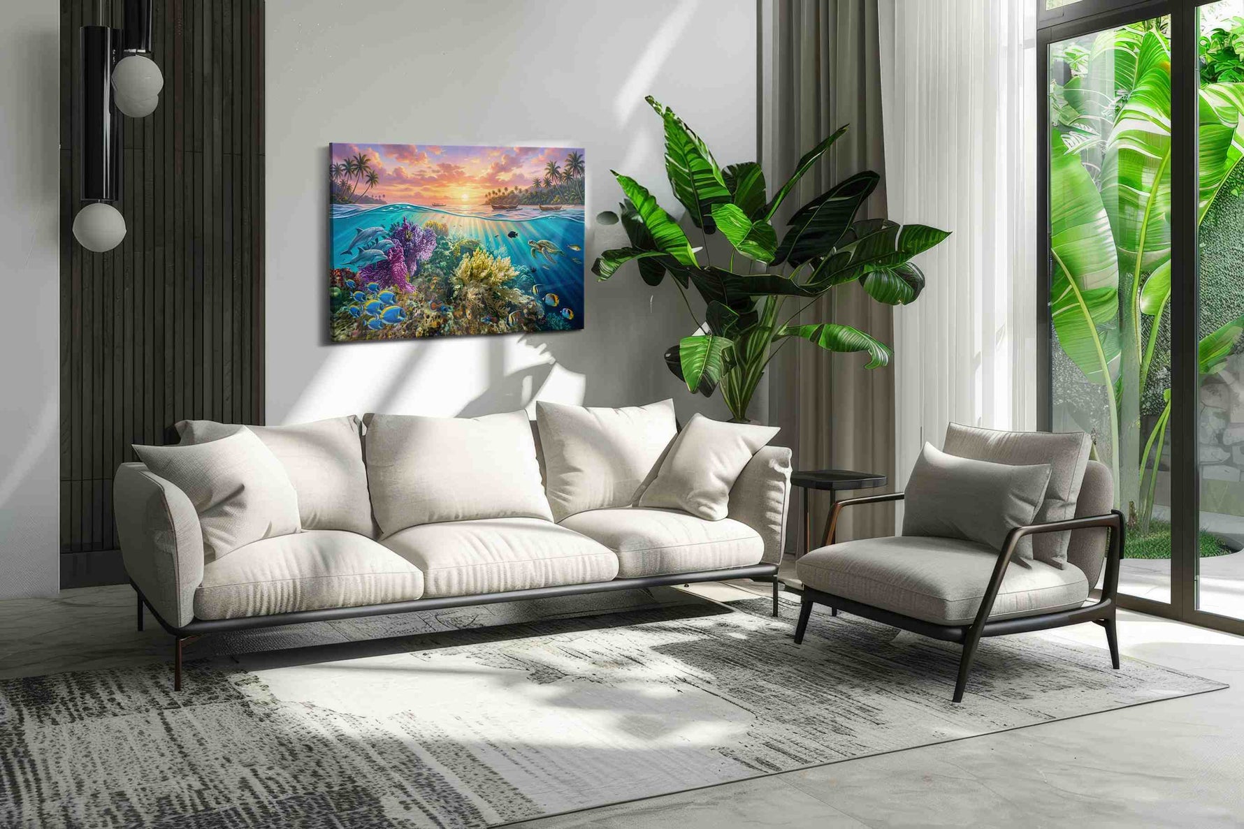Sunlit Reef Reverie sealife canvas print, on wall, lifestyle preview