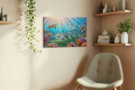 Sunlit Reef Serenade sealife canvas print, displayed in a living room