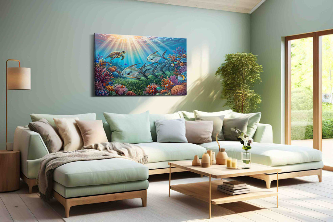 Sunlit Reef Serenade - Sea Life Wall Art, Marine Canvas Print, Ocean Animal Art
