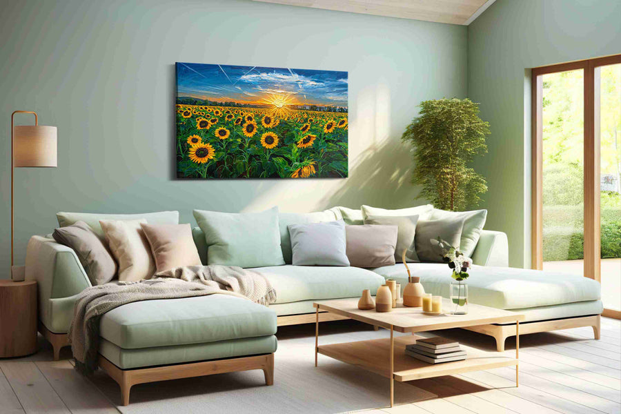 Helios in Bloom sunflowers canvas print, hanging on wall