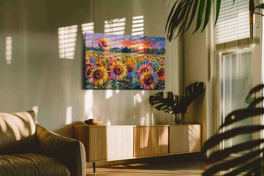 Sunfire Petal Carnival sunflowers canvas print, on wall, lifestyle preview