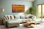 Sunlit Harvest Symphony sunflowers canvas print, hanging on wall