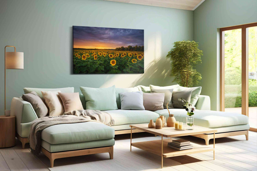 Sunlit Reverie Before Storm - Sunflower Wall Art, Floral Canvas Print, Flower Decor