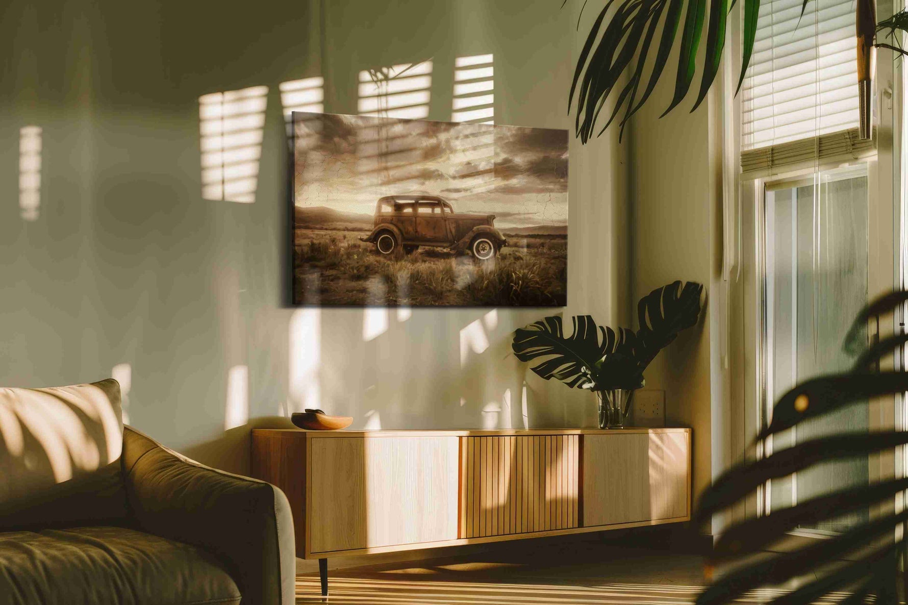 Sepia Tempest Relic vintage canvas print, on wall, lifestyle preview
