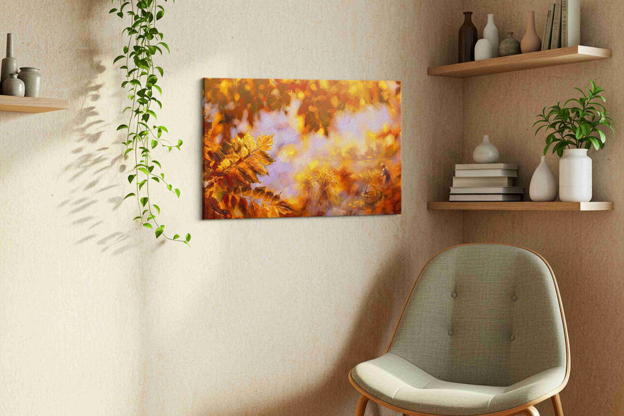 Amber Harvest Reverie autumn canvas print, displayed in a living room