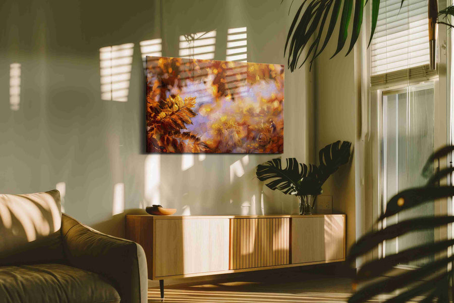 Amber Harvest Reverie autumn canvas print, on wall, lifestyle preview