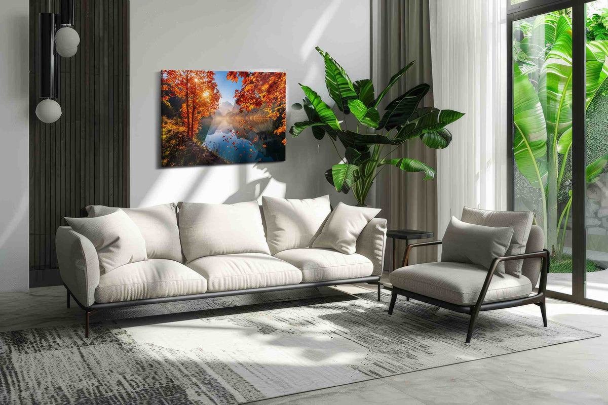 Emberfall Over Mirror Lake autumn canvas print, on wall, lifestyle preview