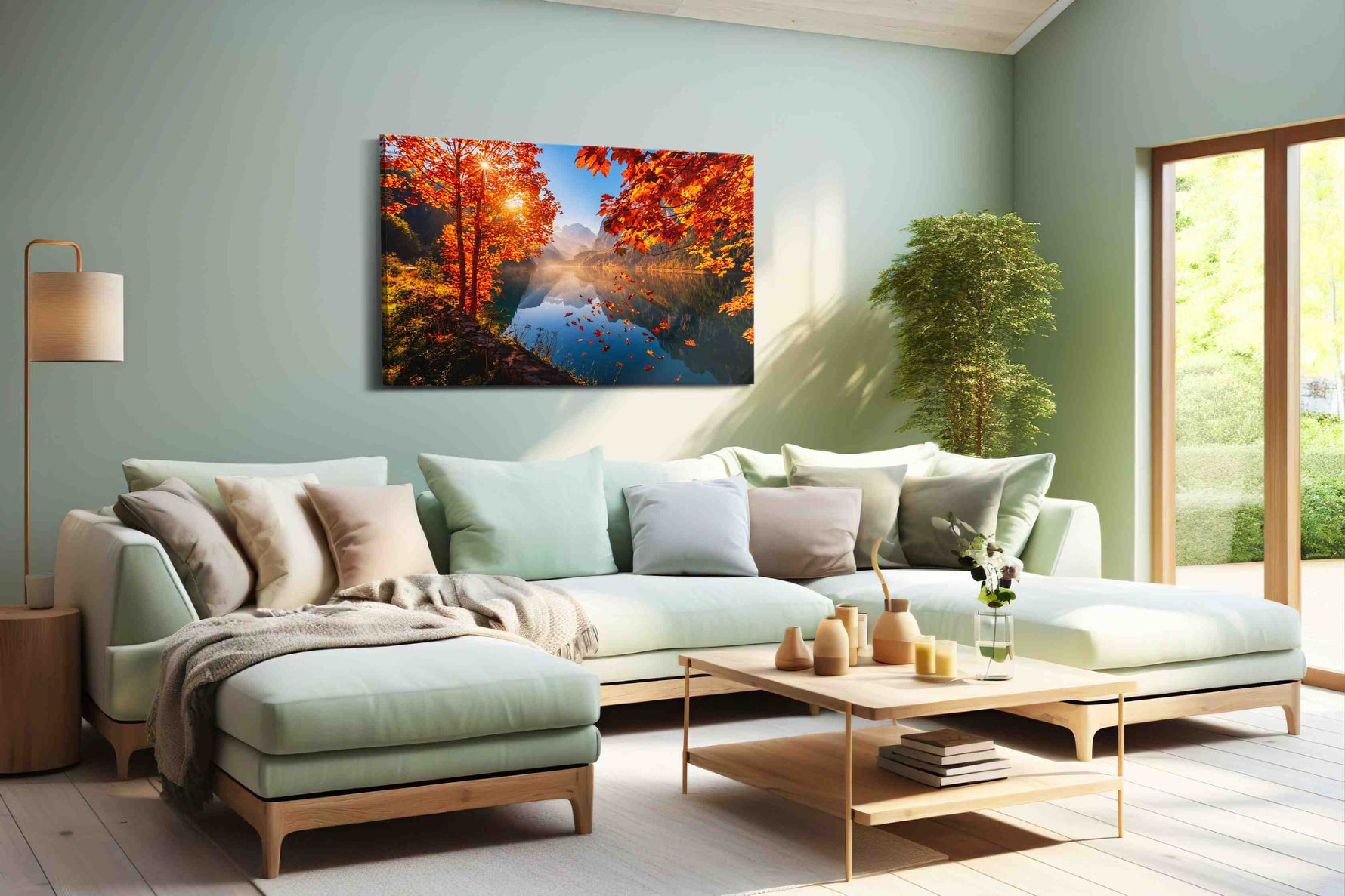 Emberfall Over Mirror Lake - Autumn Wall Art, Fall Canvas Print, Seasonal Decor
