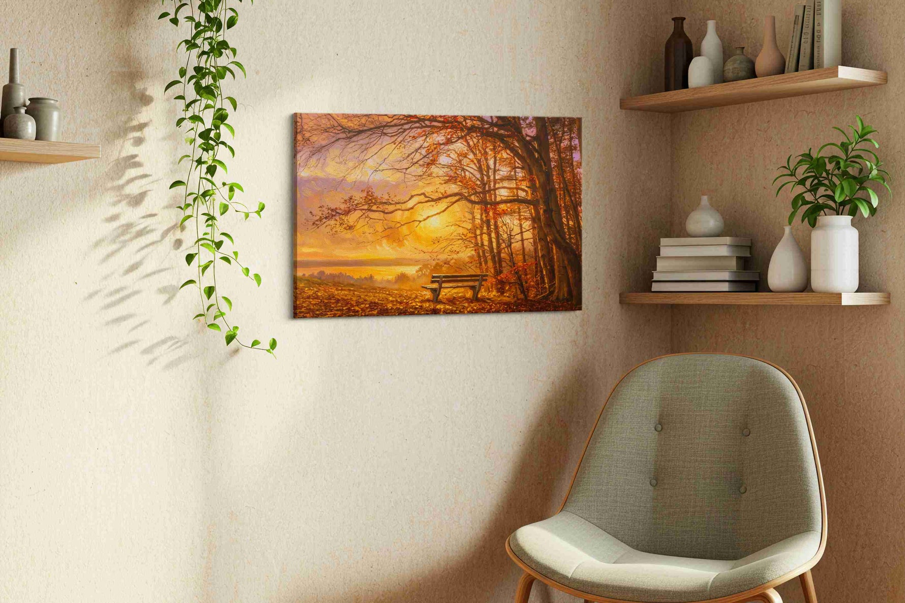 Emberlight Woodland Reverie autumn canvas print, hanging on wall — view 3