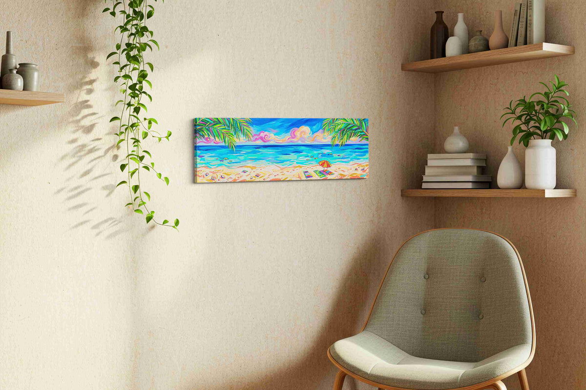 Cotton Candy Tide beach canvas print in a living room scene