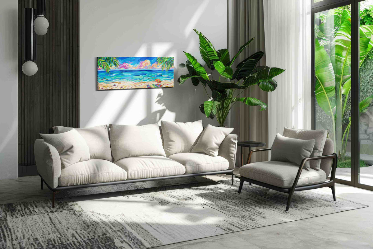 Cotton Candy Tide beach canvas print, on wall, lifestyle preview