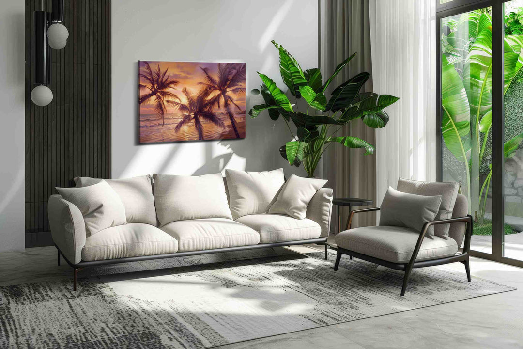 Ember Tide Palms - Beach Wall Art, Coastal Canvas Print, Tropical Decor