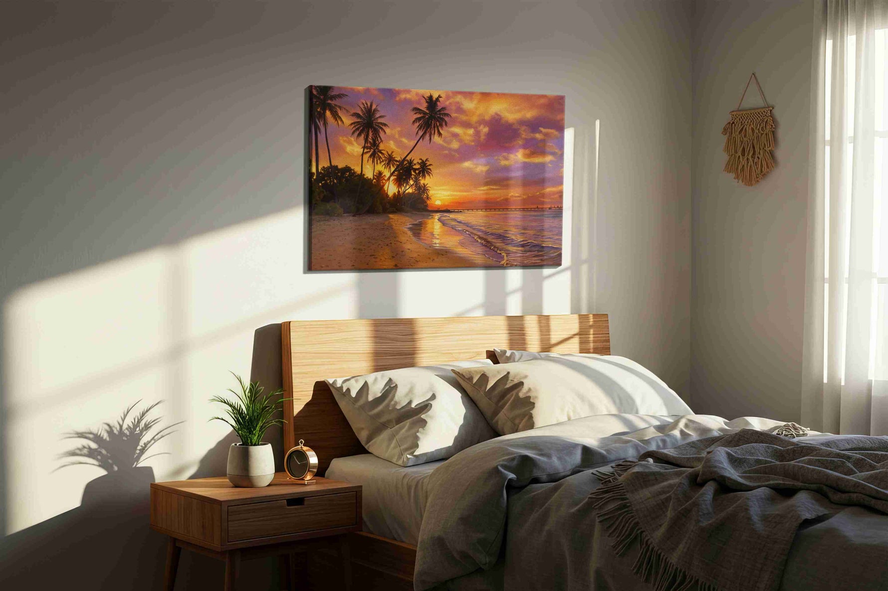 Ember Tide at Palmshore beach canvas print, displayed in a bedroom