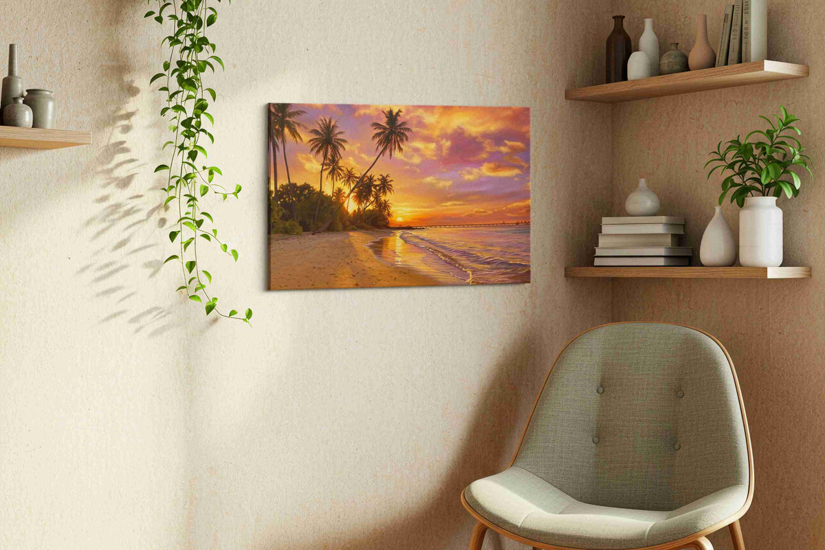 Ember Tide at Palmshore beach canvas print styled in a living room