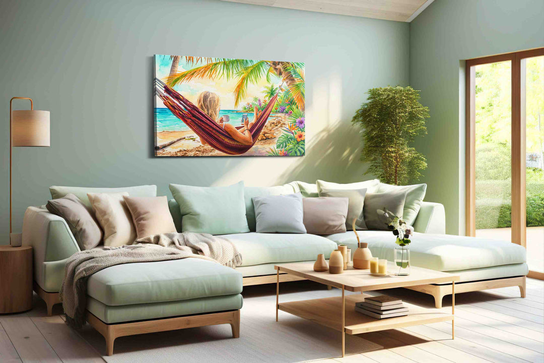 Hammock Between Tides - Beach Wall Art, Coastal Canvas Print, Tropical Decor