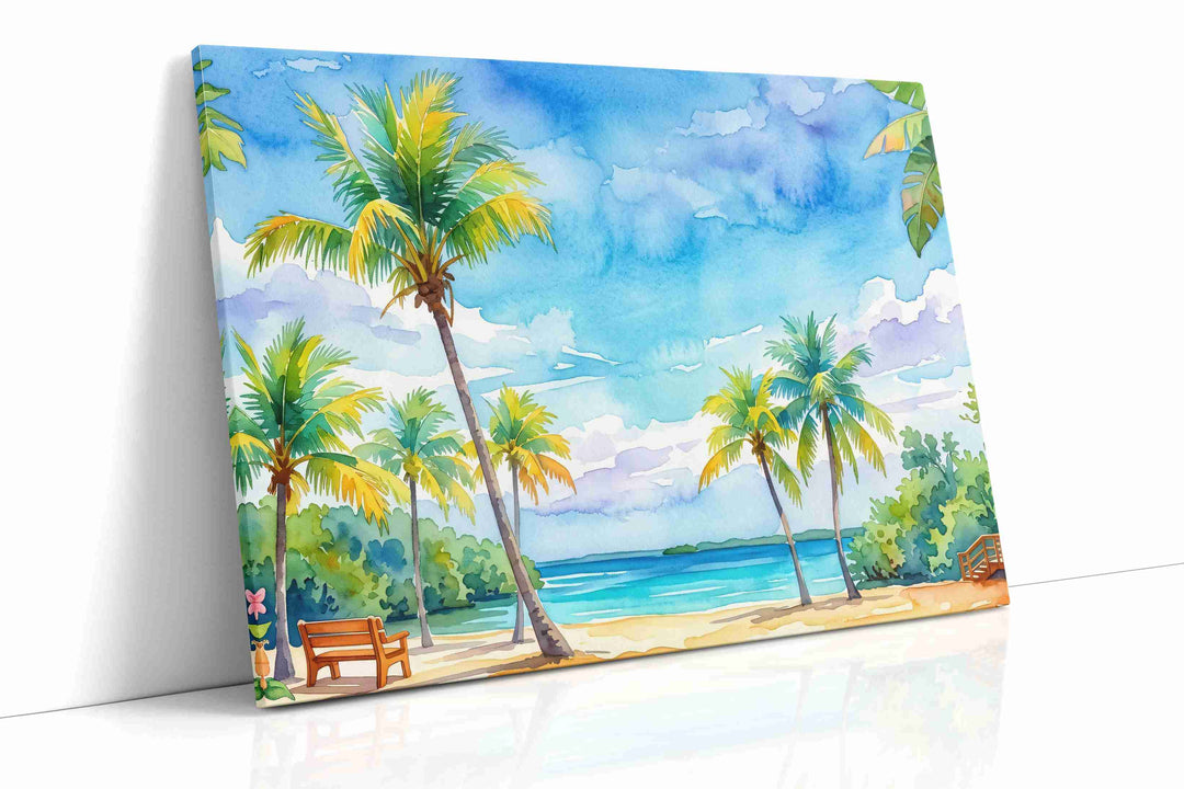 Lagoon Whisper Palms - Beach Wall Art, Coastal Canvas Print, Tropical Decor