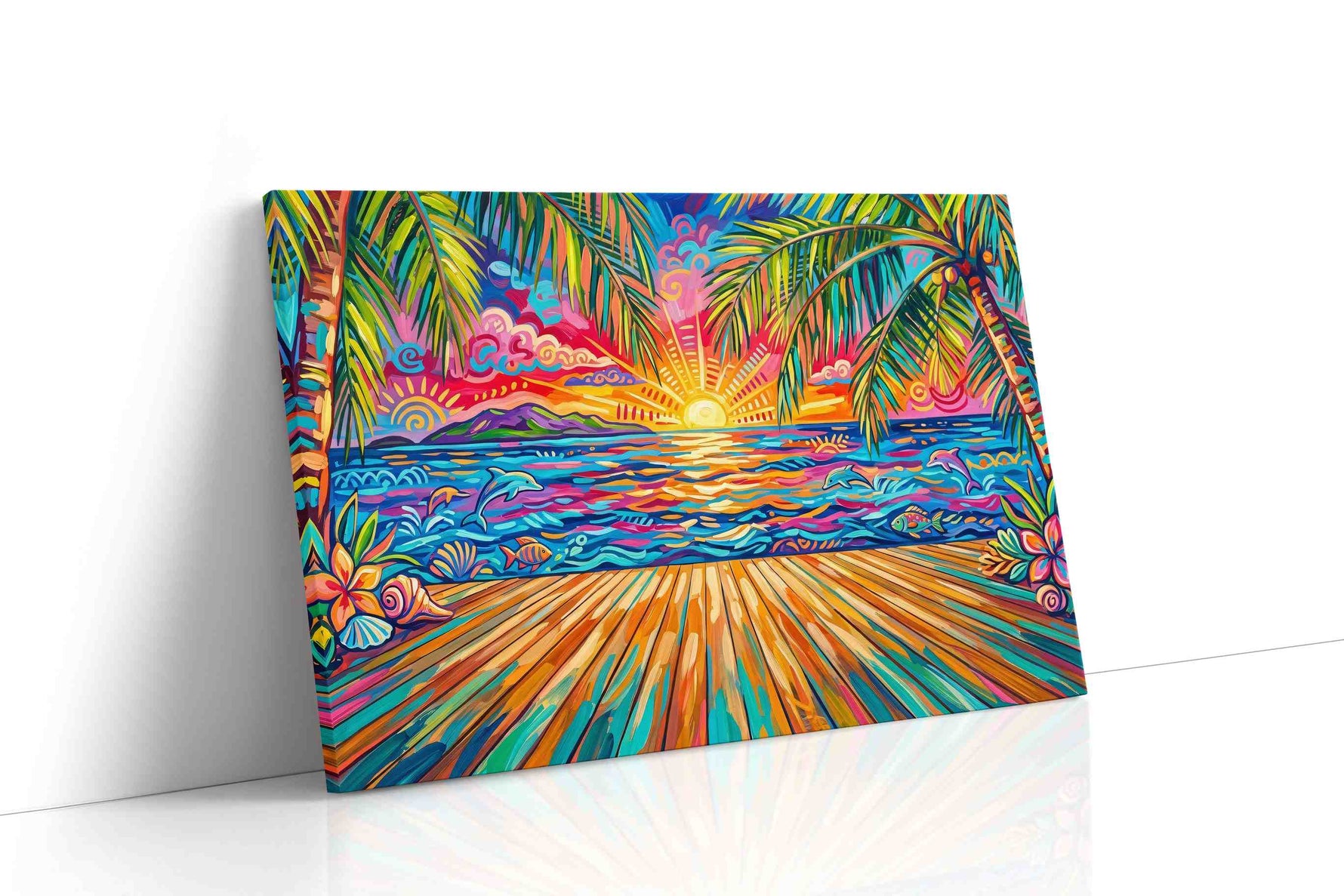 Neon Tides at Paradise Dawn beach canvas print gallery-wrapped landscape canvas studio shot