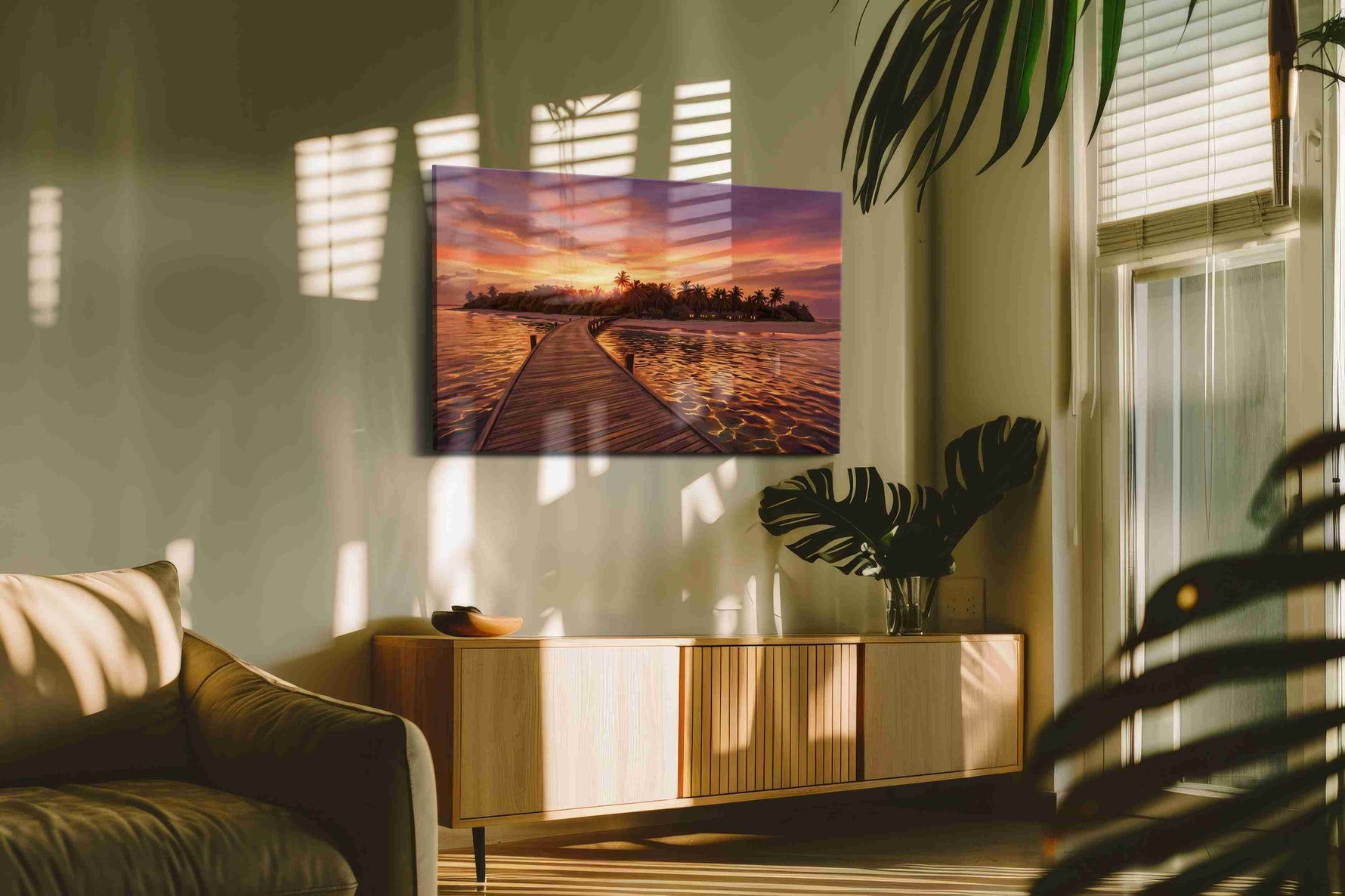 Saffron Passage to Paradise beach canvas print in a hung canvas mockup