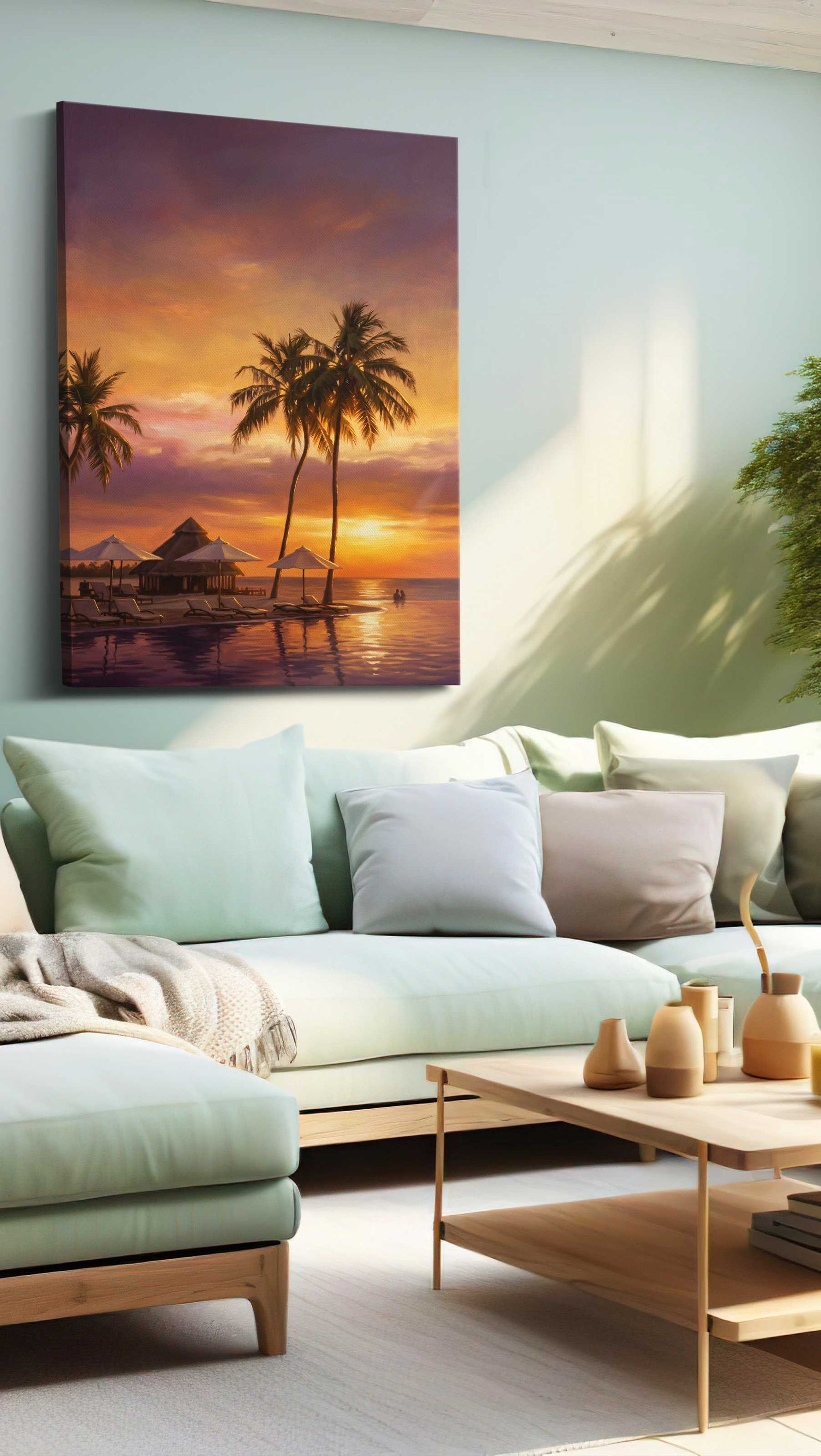 Saffron Tide Reverie beach canvas print, hanging on wall