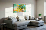Sunlit Eden Shore beach canvas print in a living room scene