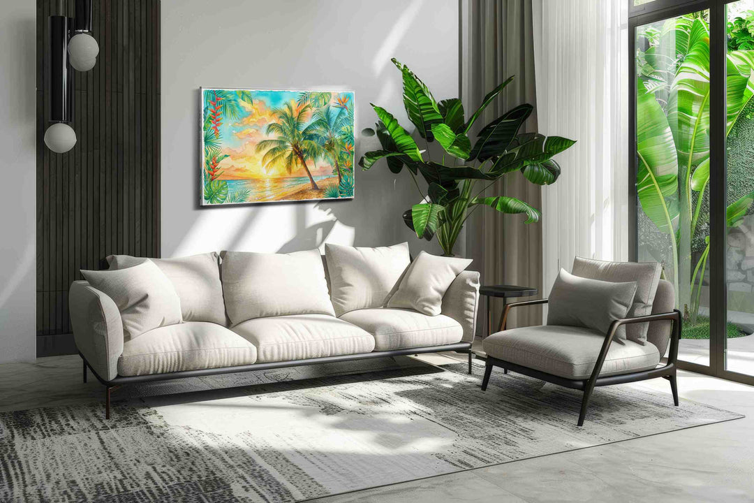 Sunlit Eden Shore - Beach Wall Art, Coastal Canvas Print, Tropical Decor