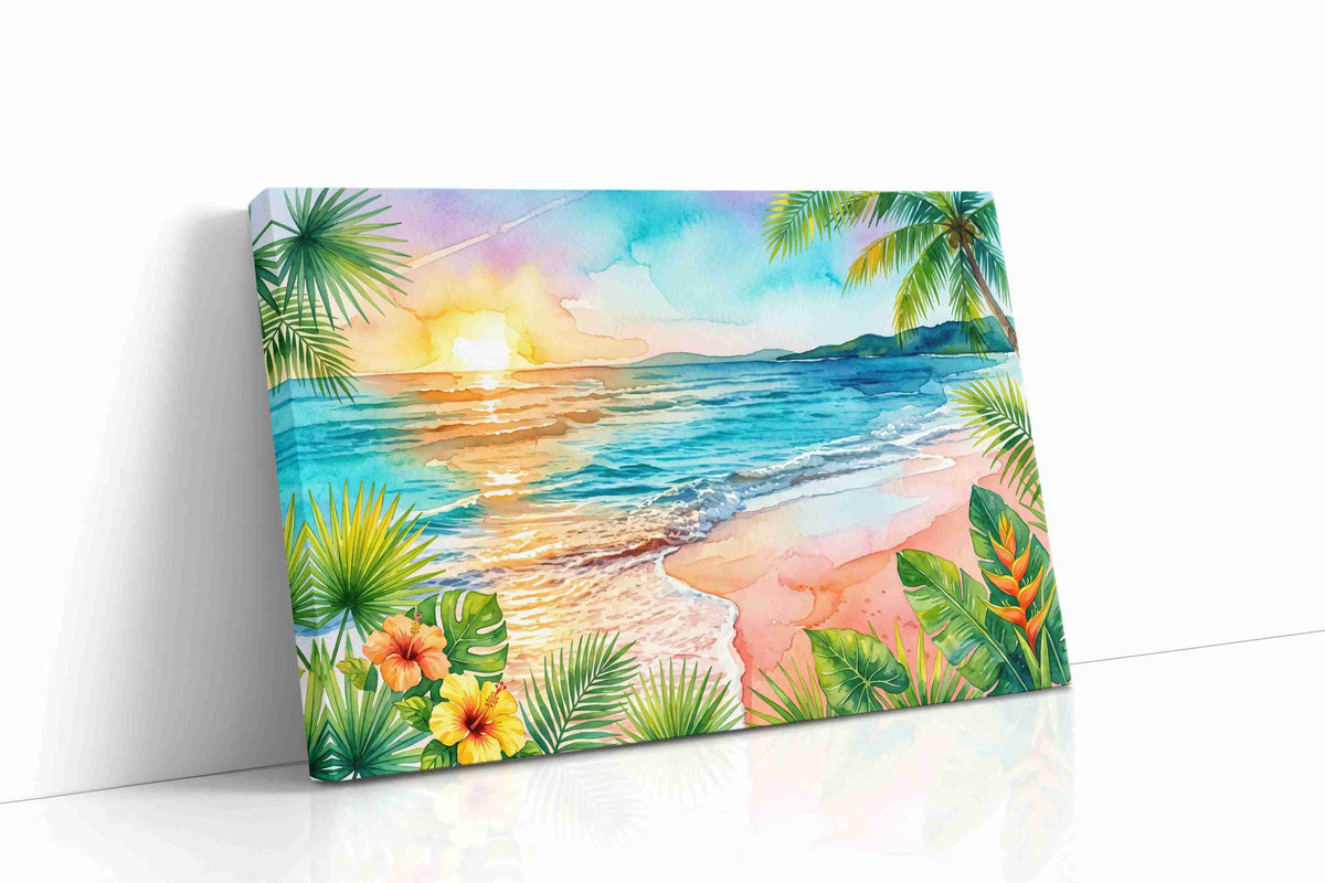 Sunlit Hibiscus Tide beach canvas print gallery-wrapped landscape canvas studio shot