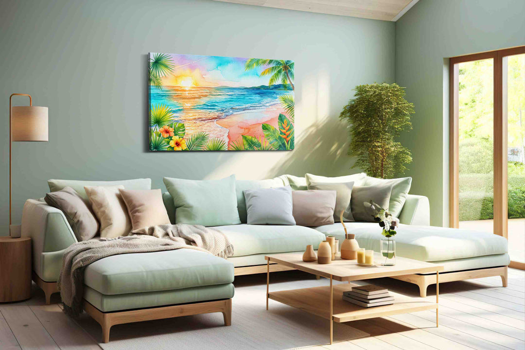 Sunlit Hibiscus Tide - Beach Wall Art, Coastal Canvas Print, Tropical Decor