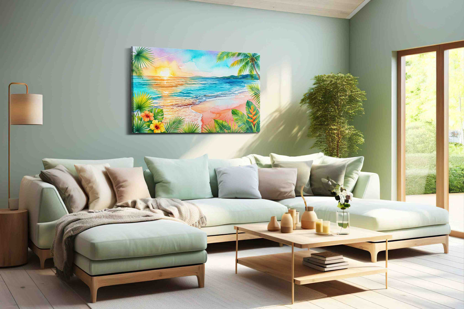 Sunlit Hibiscus Tide - Beach Wall Art, Coastal Canvas Print, Tropical Decor