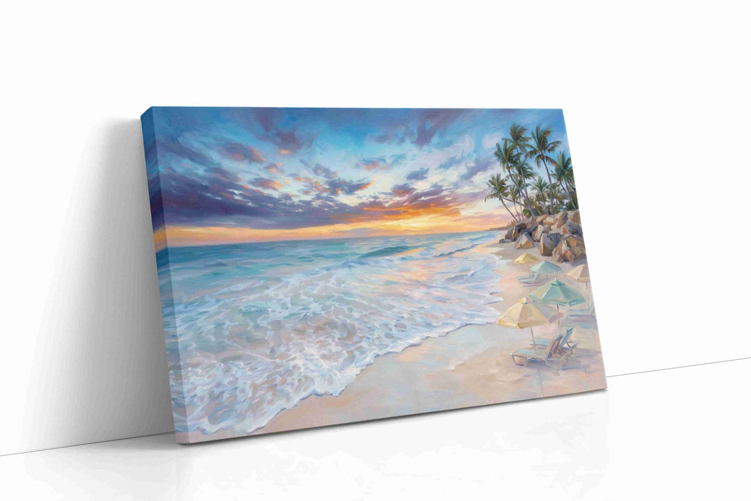 Sunset Whispers at Palm Cove - Beach Wall Art, Coastal Canvas Print, Tropical Decor