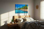 Turquoise Trade Winds beach canvas print, displayed in a bedroom