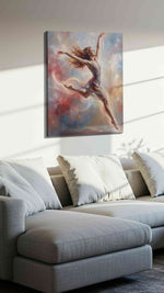 Aurora in Flight dancing canvas print, displayed in a living room