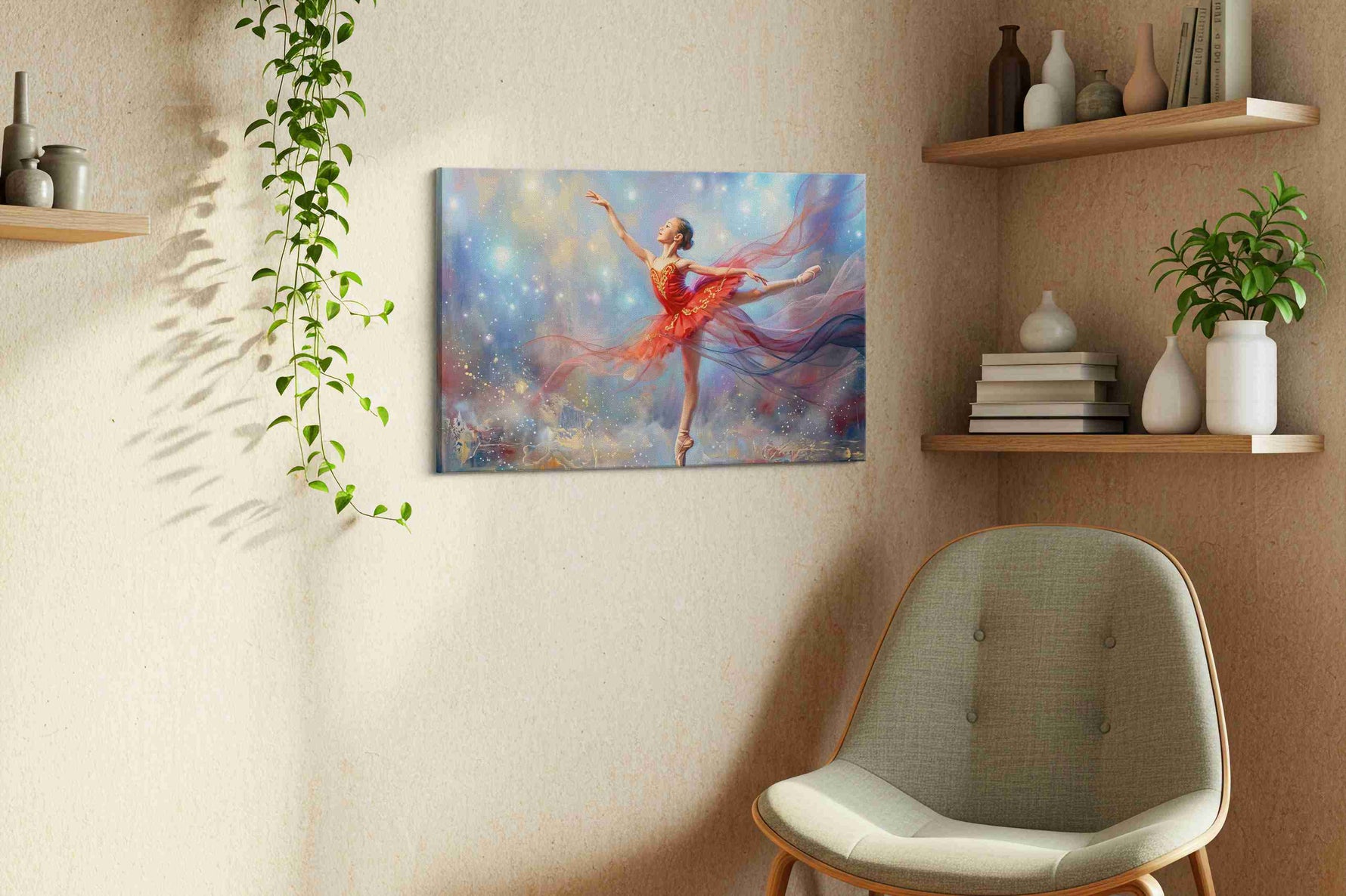 Celestial Arabesque dancing canvas print in a living room scene