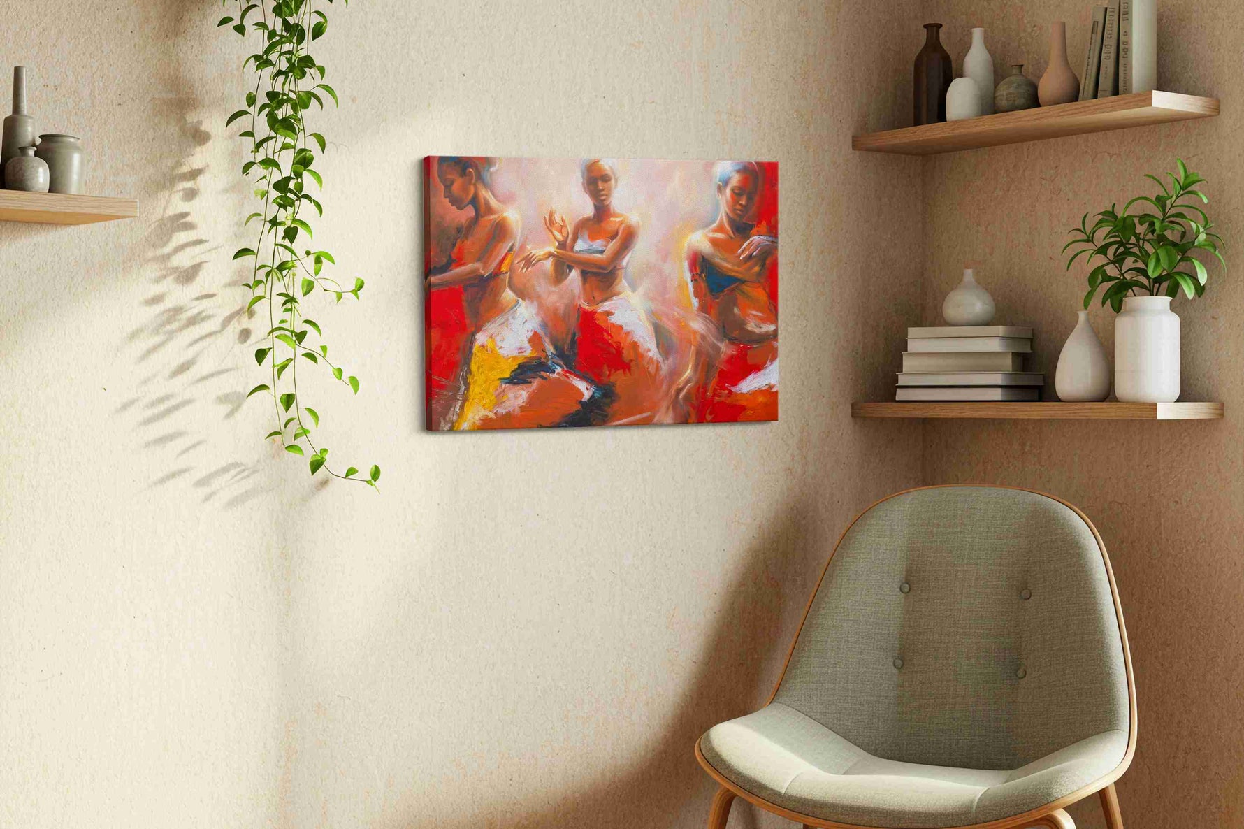 Embers of the Ballet dancing canvas print in a living room scene