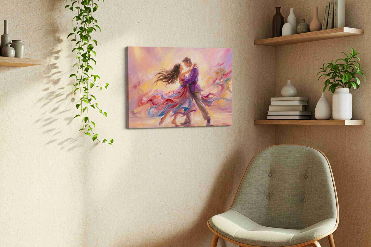 Velvet Whirl of Us dancing canvas print in a living room scene