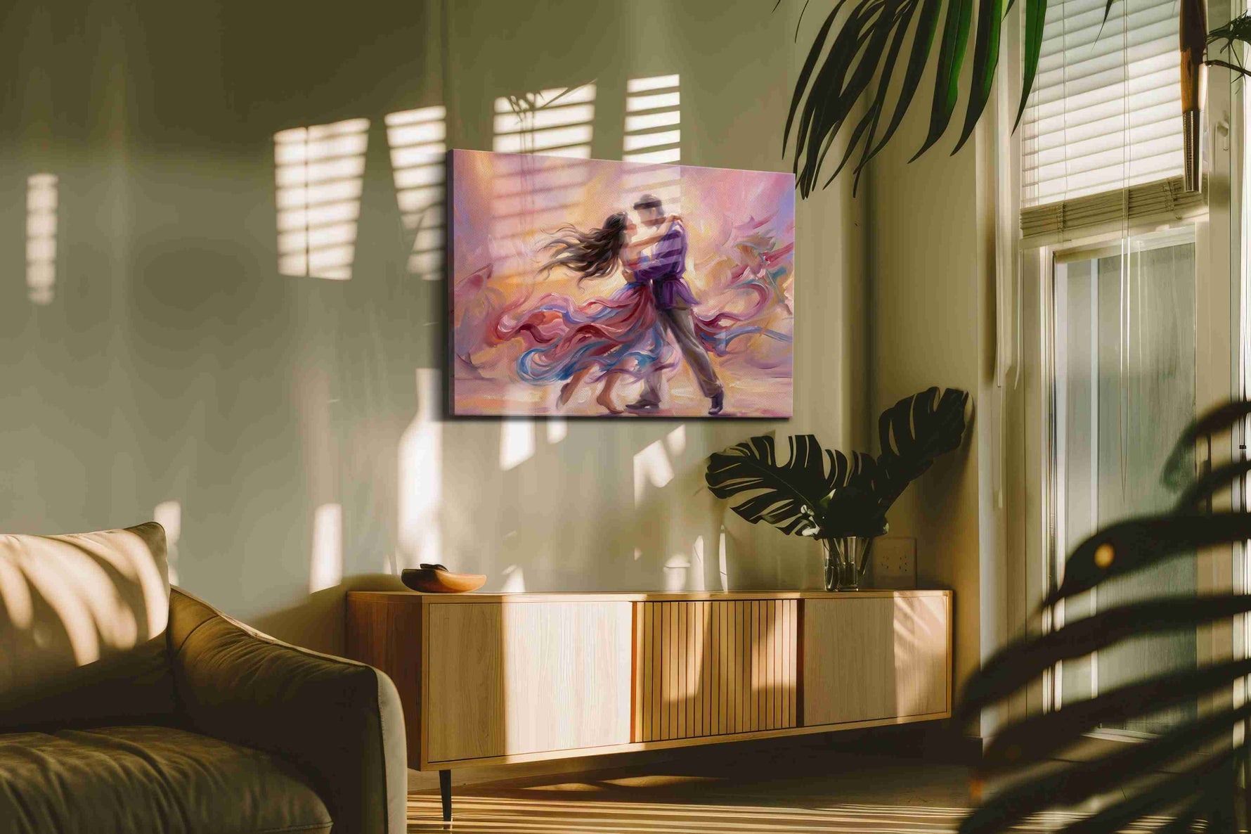 Velvet Whirl of Us dancing canvas print, on wall, lifestyle preview