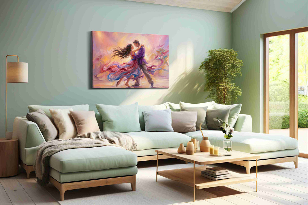 Velvet Whirl of Us dancing canvas print, hanging on wall