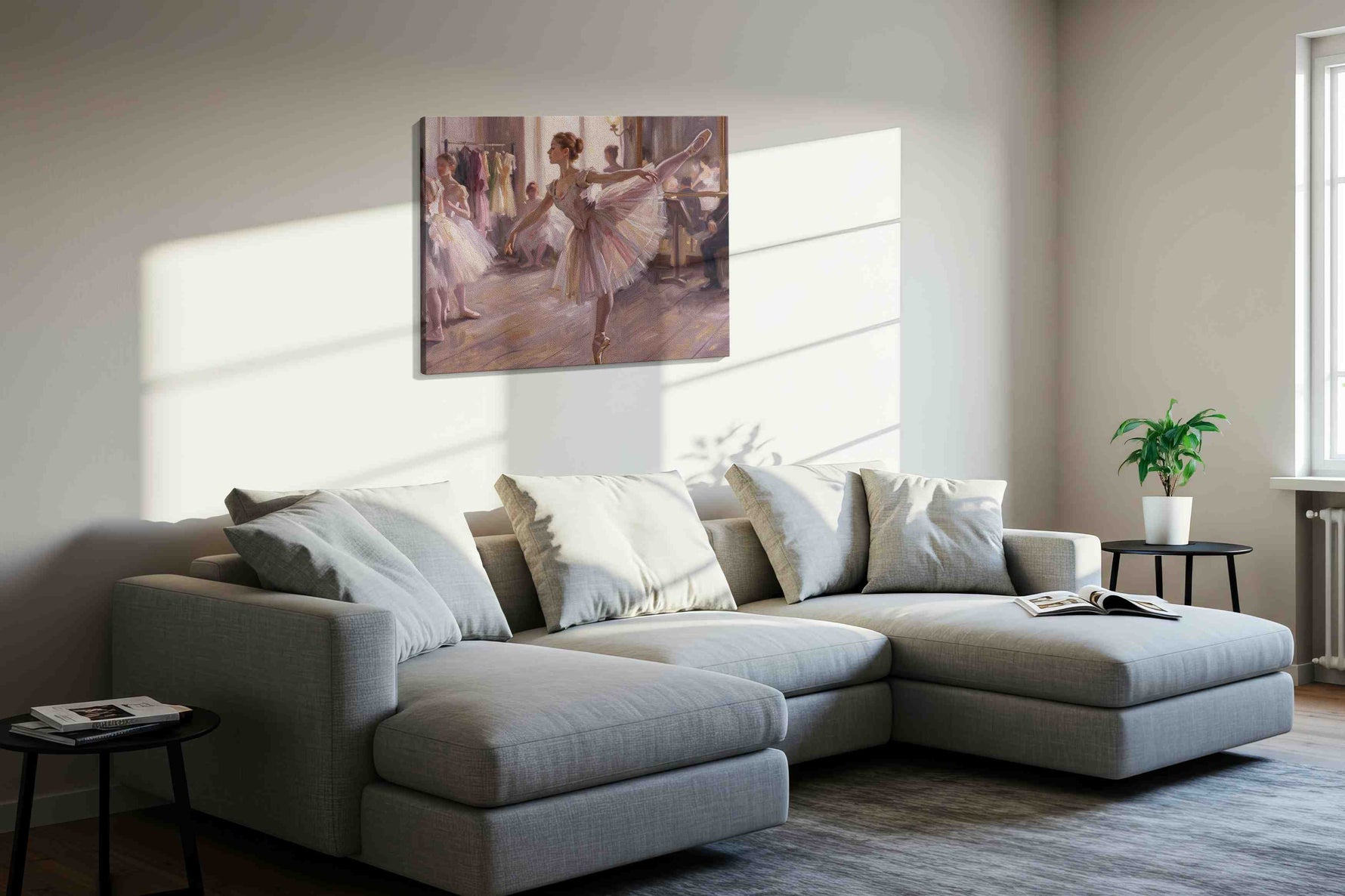Whispers Before the Ovation dancing canvas print, displayed in a living room