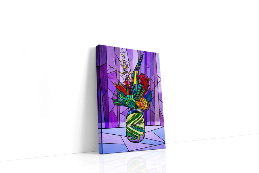 Amethyst Bloom Mosaic floral canvas print, gallery-wrapped, ready to hang