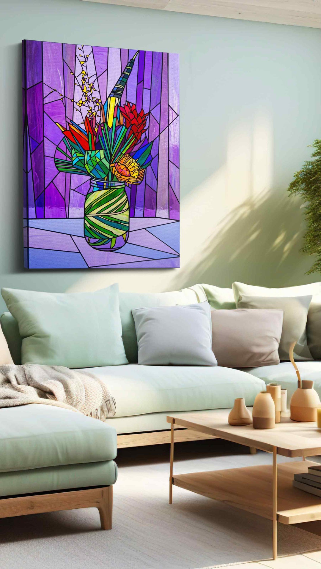 Amethyst Bloom Mosaic - Floral Canvas Print, Botanical Wall Art, Flower Canvas Art